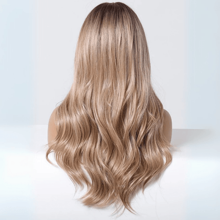 Perruque longue et ondulée en fibre mixte blonde pour un look élégant et naturel