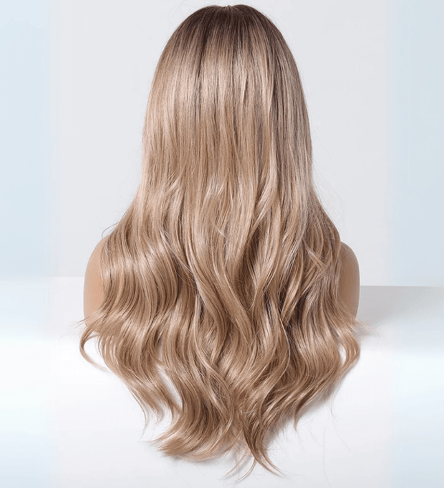 Perruque longue et ondulée en fibre mixte blonde pour un look élégant et naturel