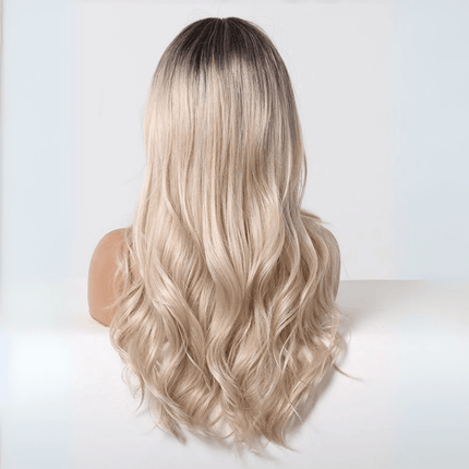 Perruque longue et ondulée en fibre mixte blond cendré pour un style sophistiqué