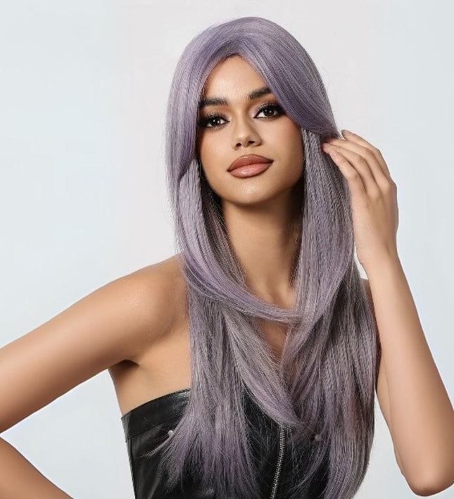 Perruque longue droite violette en cheveux synthétiques pour un look moderne et audacieux