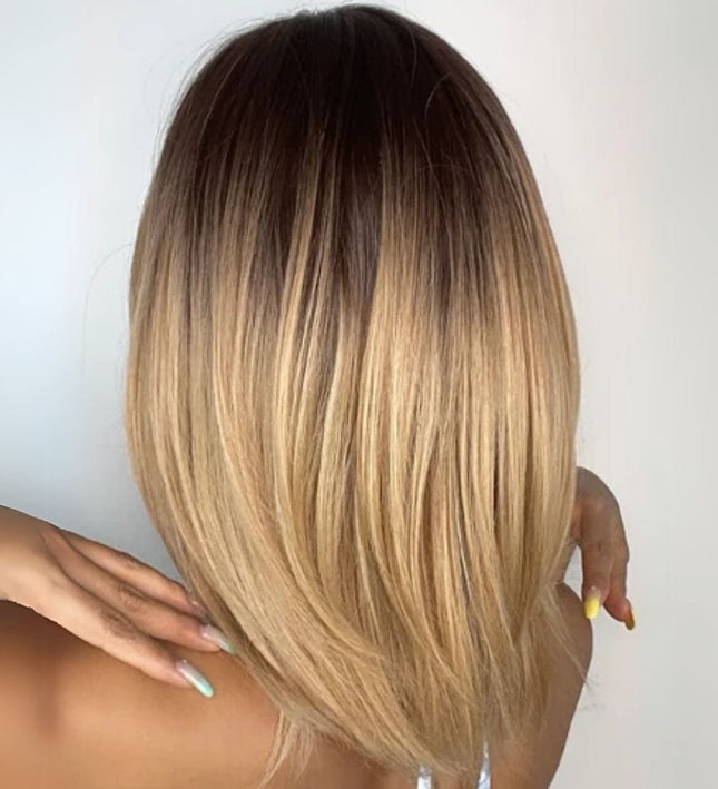 Perruque mi-longue synthétique dégradée avec effet ombré pour un look tendance et moderne