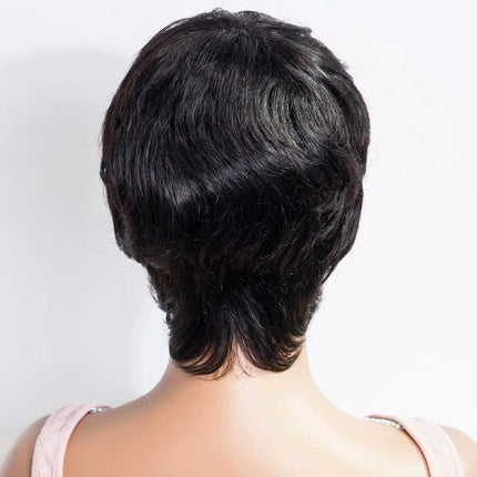 Perruque courte noire en cheveux naturels pour femme avec style élégant et moderne