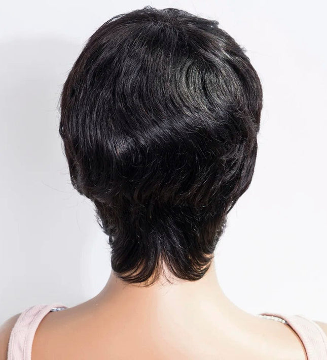 Perruque courte noire en cheveux naturels pour femme avec style élégant et moderne