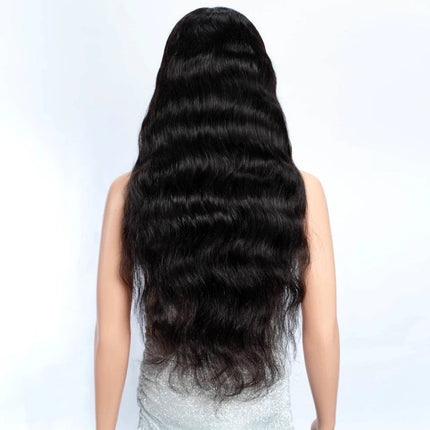 Perruque en cheveux naturels noire ondulée longue pour un style élégant et raffiné