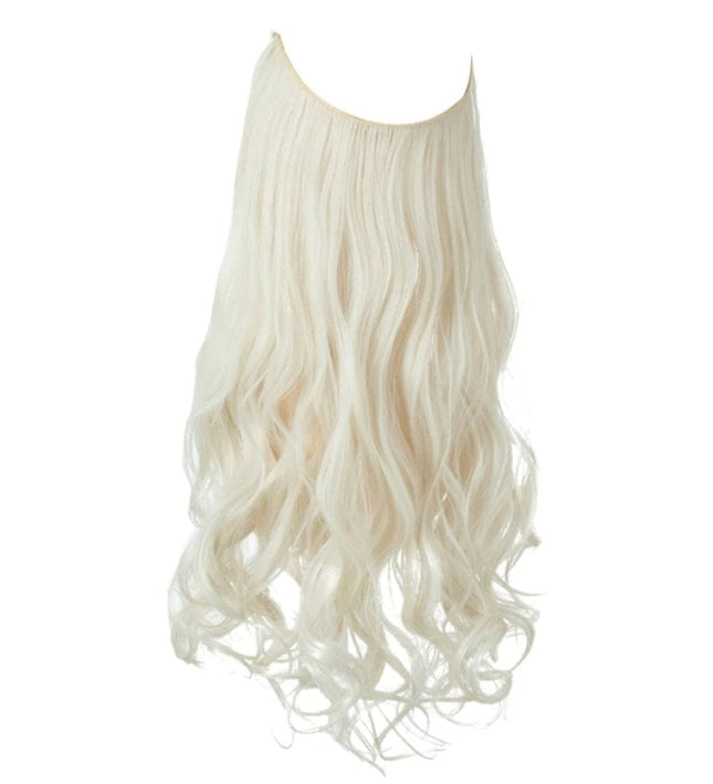 Perruque longue ondulée en cheveux synthétiques couleur blonde platine pour femme