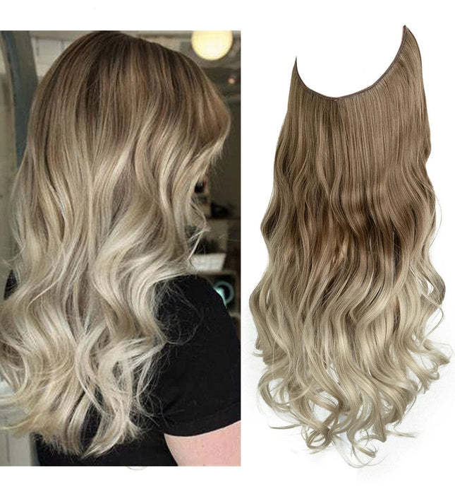 Perruque demi-tête ondulée en cheveux synthétiques couleur blond cendré ombré.