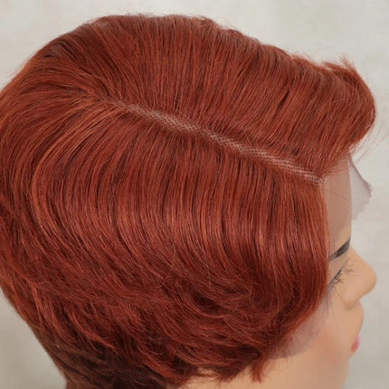 Perruque courte rousse en cheveux naturels sans colle pour un style moderne et élégant