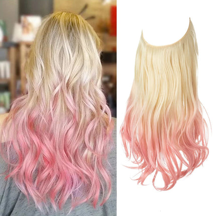 Perruque ondulée synthétique longue blonde aux pointes roses dégradées pour femme stylée