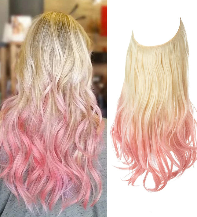 Perruque ondulée synthétique longue blonde aux pointes roses dégradées pour femme stylée