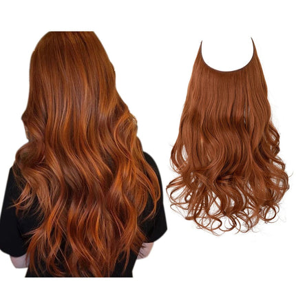 Perruque longue ondulée en cheveux synthétiques couleur auburn chaud pour femmes