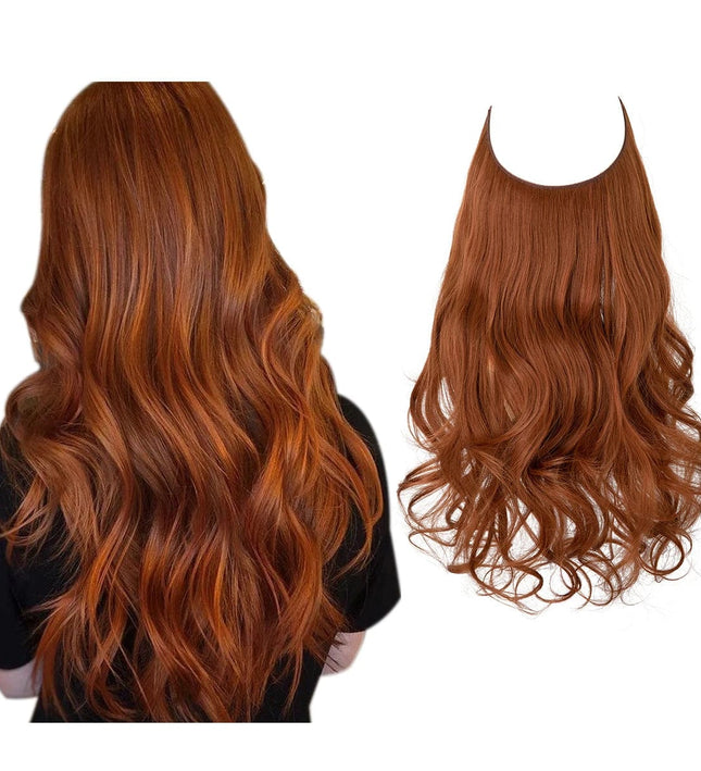 Perruque longue ondulée en cheveux synthétiques couleur auburn chaud pour femmes