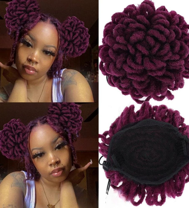 Postiche chignon afro synthétique violet pour coiffure originale et tendance