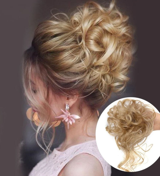 Postiche chignon bouclé en cheveux synthétiques blonds pour un style élégant et moderne