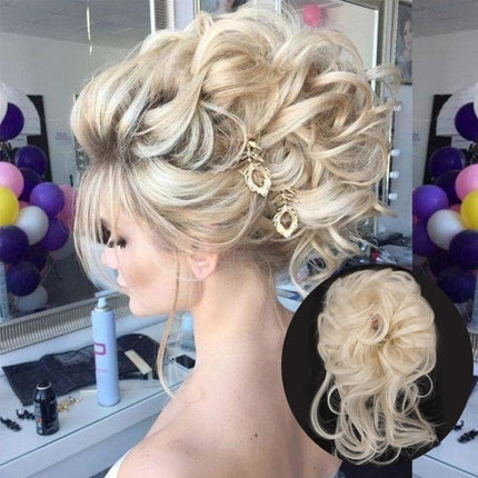 Postiche chignon bouclé en cheveux synthétiques blond glamour pour coiffure élégante