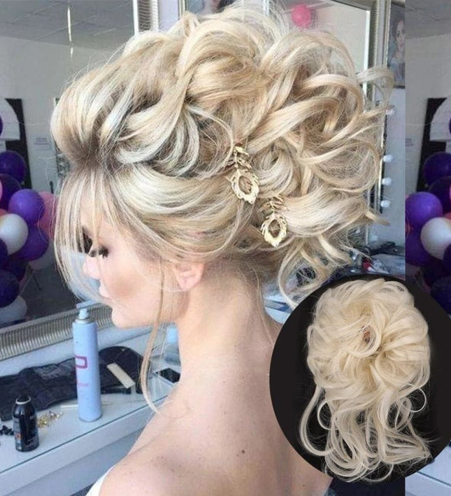 Postiche chignon bouclé en cheveux synthétiques blond glamour pour coiffure élégante