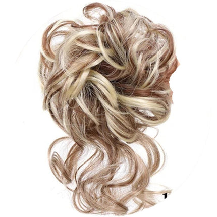 Postiche chignon bouclé volumineux blond et brun en cheveux synthétiques pour femme