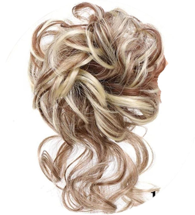 Postiche chignon bouclé volumineux blond et brun en cheveux synthétiques pour femme