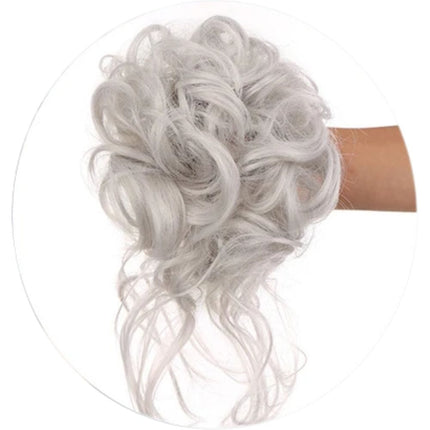 Postiche volumineux chignon bouclé synthétique en gris argent pour femmes élégantes