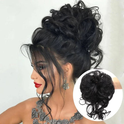 Postiche chignon bouclé synthétique noir pour coiffure élégante et volumineuse