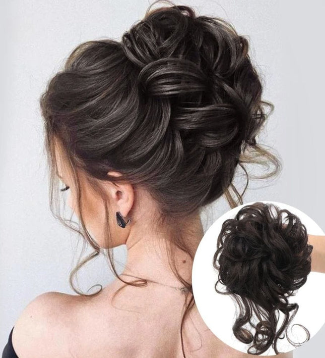 Postiche chignon volumineux et bouclé en cheveux synthétiques pour un style élégant féminin