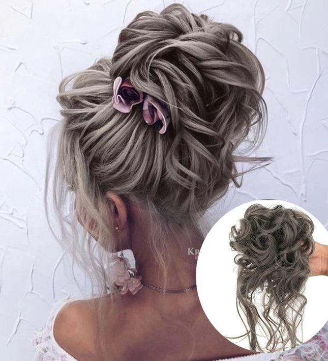 Postiche chignon bouclé sophistiqué en cheveux synthétiques idéal pour coiffure élégante