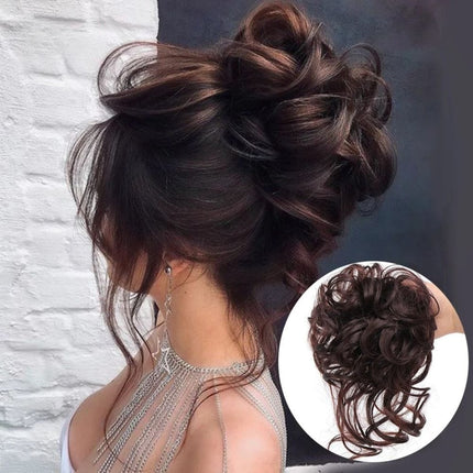 Postiche volumineux chignon bouclé en cheveux synthétiques brun pour un look élégant