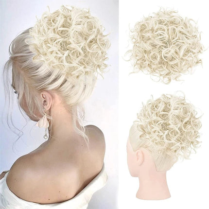 Postiche chignon bouclé en fibre synthétique facile à clipser pour femme élégante