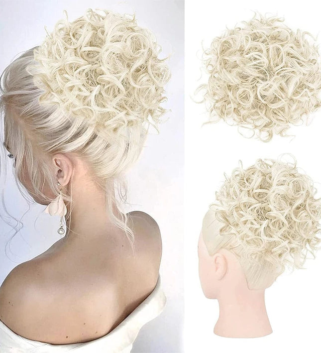 Postiche chignon bouclé en fibre synthétique facile à clipser pour femme élégante