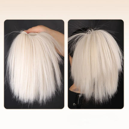 Postiche chignon synthétique blond platine raide pour coiffure élégante et moderne