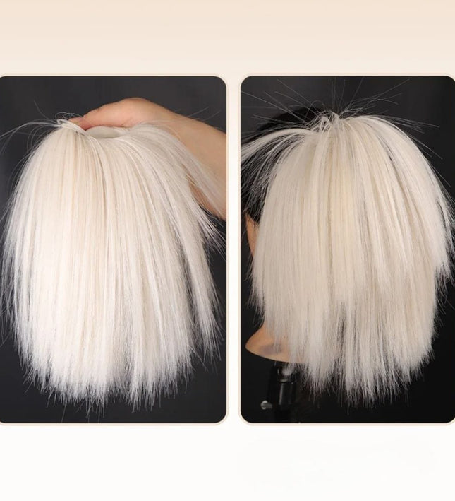 Postiche chignon synthétique blond platine raide pour coiffure élégante et moderne