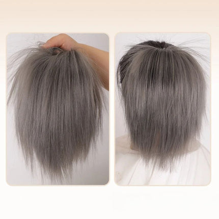 Postiche chignon donut synthétique gris pour coiffure élégante et moderne