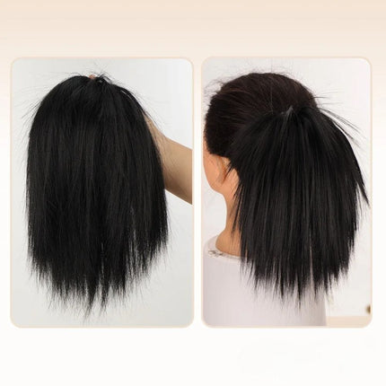 Postiche chignon noir en cheveux synthétiques, raide et élégant pour coiffure soignée