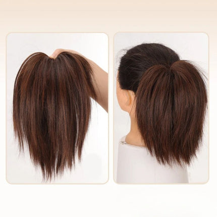 Postiche chignon raide en cheveux synthétiques brun naturel pour coiffure facile