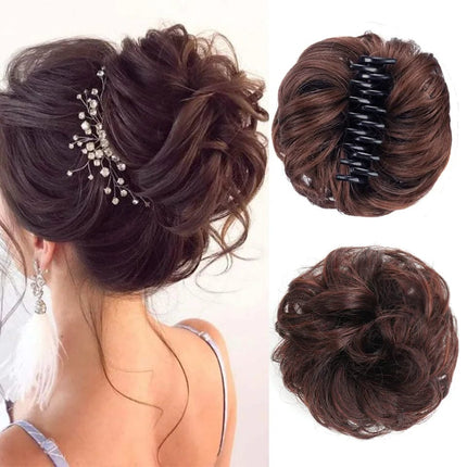 Postiche en chignon volumineux synthétique avec pince griffes marron pour coiffure élégante