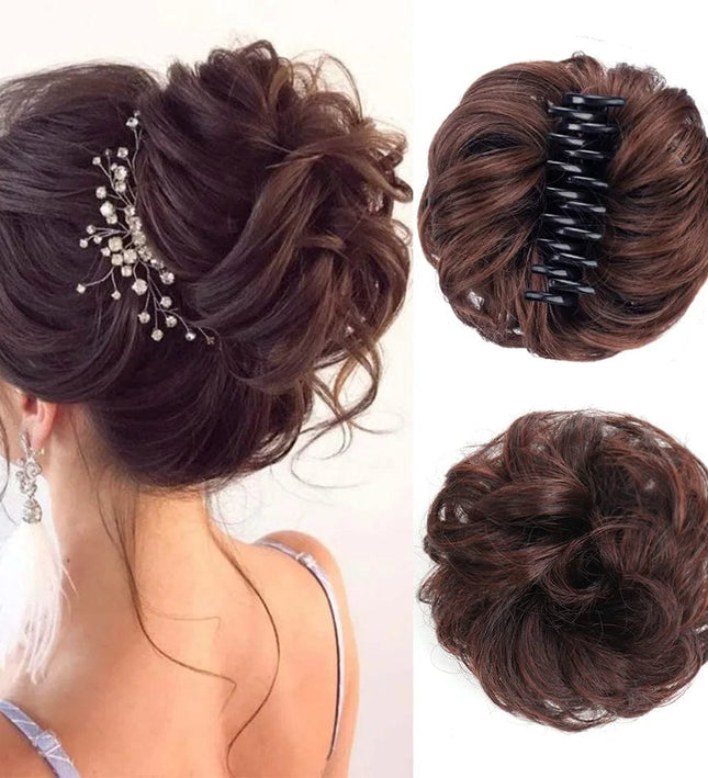 Postiche en chignon volumineux synthétique avec pince griffes marron pour coiffure élégante