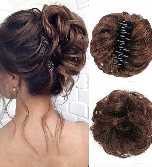 Postiche chignon volumineux en cheveux synthétiques avec pince à griffes pour femme élégante