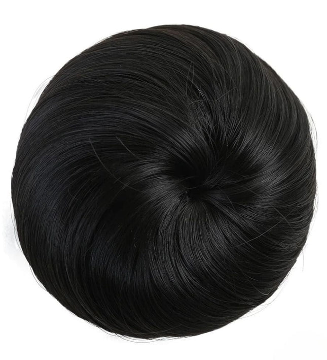 Postiche chignon noir synthétique élégant avec clips et élastique pour cheveux stylés