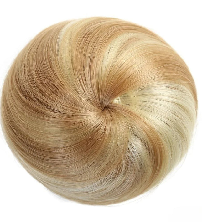 Postiche chignon blond en cheveux synthétiques avec clips et élastique pour coiffure élégante