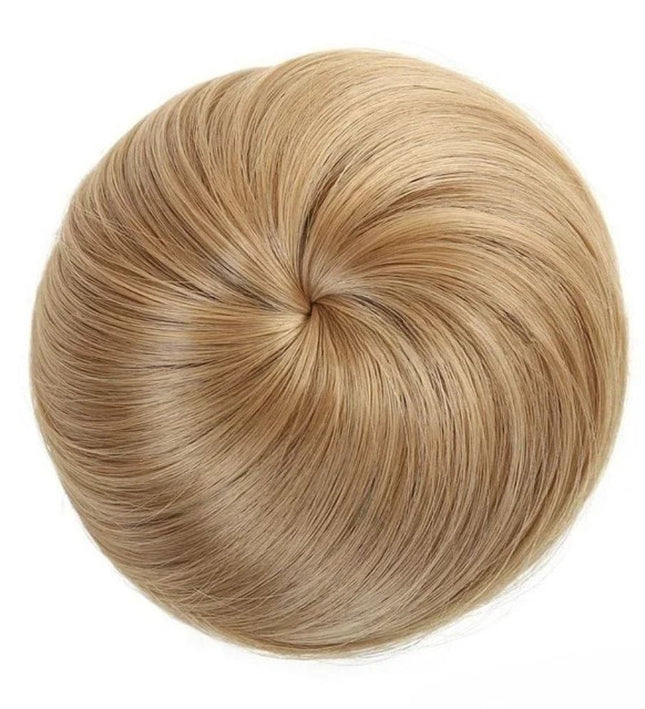 Postiche chignon blond en cheveux synthétiques avec clips et élastique pour coiffure élégante