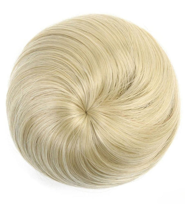 Postiche chignon blond en fibres synthétiques avec clips et élastique pour coiffure élégante