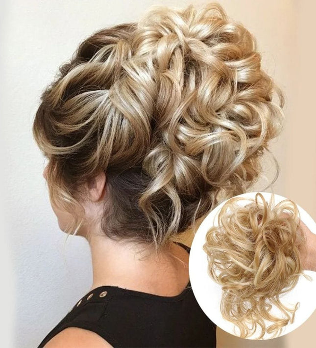 Postiche chignon bouclé blond synthétique pour coiffure élégante et volumineuse