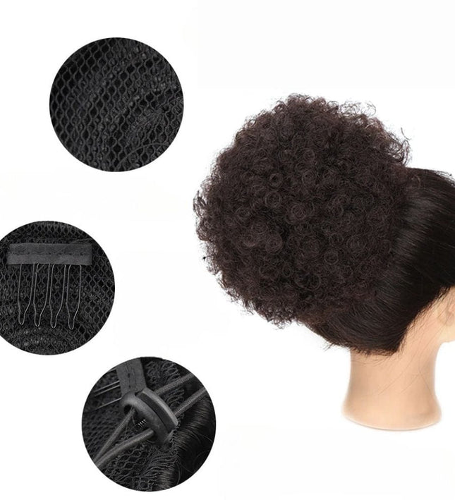 Postiche afro synthétique bouclé pour femme, facile à attacher et volumineux.