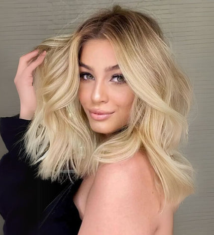 Postiche blond ombré à clips en cheveux naturels pour un style volumineux et tendance