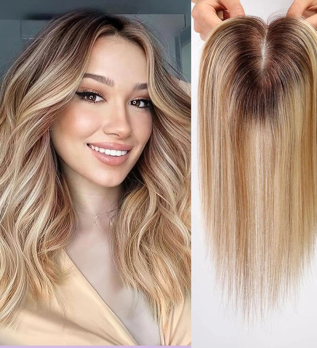 Postiche cheveux raides ombré blond long pour une coiffure naturelle et élégante