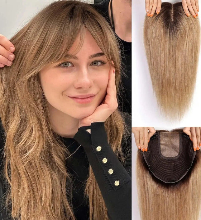 Postiche longue et lisse en cheveux naturels avec clips pour un look volumineux ondulé.