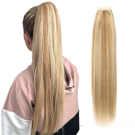 Postiche queue-de-cheval longue et lisse en cheveux naturels blonds pour un look élégant