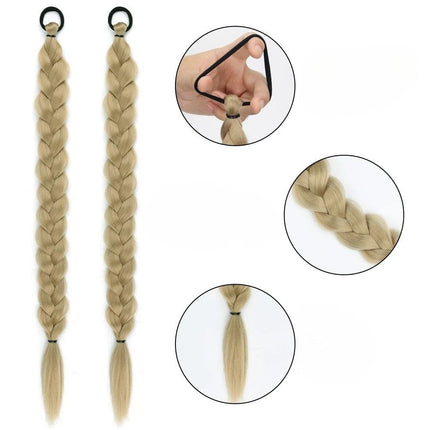 Postiche tressé longue blonde en cheveux synthétiques avec élastique facile à attacher