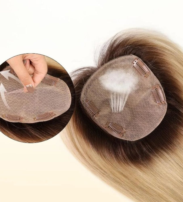 Postiche mi-long en cheveux naturels avec clips pour un look féminin et naturel