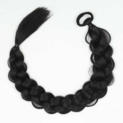 Postiche queue-de-cheval tressée en cheveux synthétiques noirs pour un style élégant