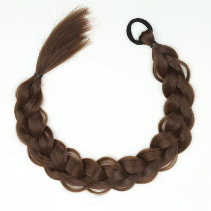 Postiche longue tressée brune en cheveux synthétiques pour queue-de-cheval élégante